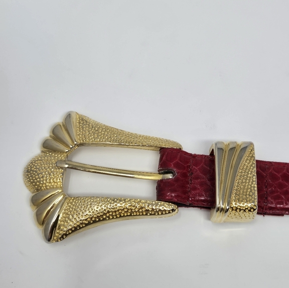 VINTAGE JANA GENUINE SNAKESKIN RED BELT GOLD BUCKLE & END CAP WOMEN LARGE 1980s - Picture 14 of 15